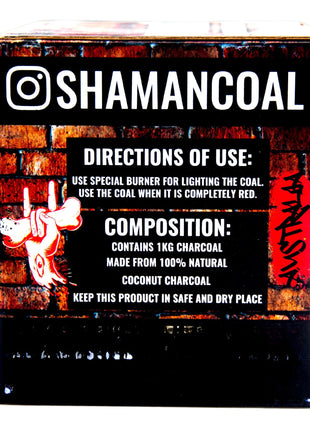 Shaman Fingers Coconut Charcoal packaging showing directions for use and composition details