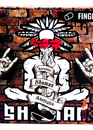 Rockstar themed Shaman Fingers Coconut Charcoal packaging with skeletal figure and guitar