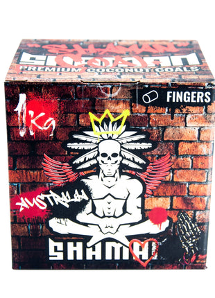 Shaman Fingers Coconut Charcoal box showcasing premium branding and rockstar graphics