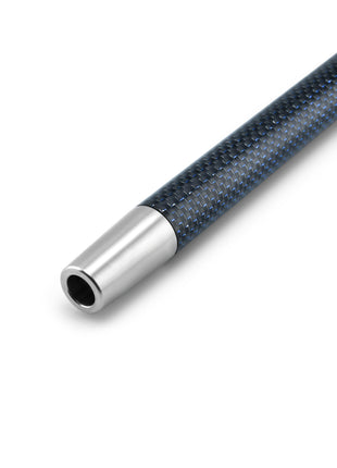 Close-up of the mouthpiece tip in blue finish.
