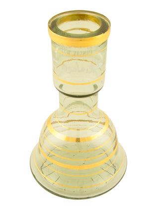 Full view of the glass base with gold accents