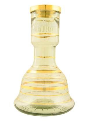 Alternate angle of the glass base with gold stripes