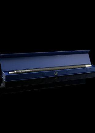 Steamulation Carbon Mouthpiece in black finish inside box – dark view.
