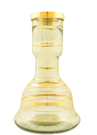Alternate view of the glass base with gold accents