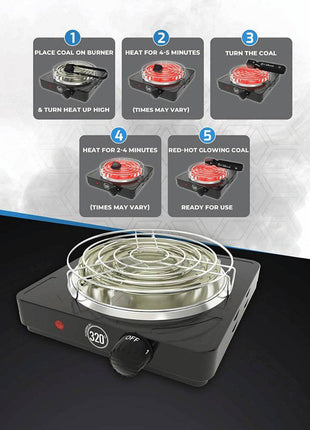 320° - 320º Electric Charcoal Burner Set: 1000W with Grid & Tongs - The Premium Way