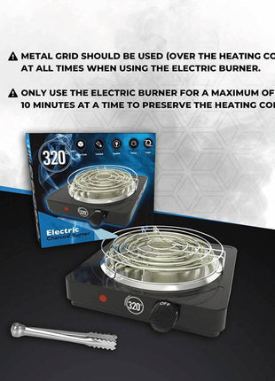 320° - 320º Electric Charcoal Burner Set: 1000W with Grid & Tongs - The Premium Way